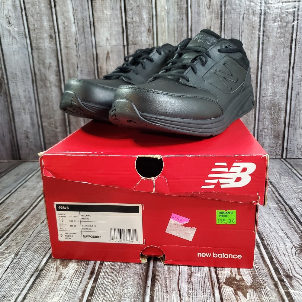 New Balance 928v3 Leather Lace Up Walking Sneakers MW928BK3 Black Size 13 D